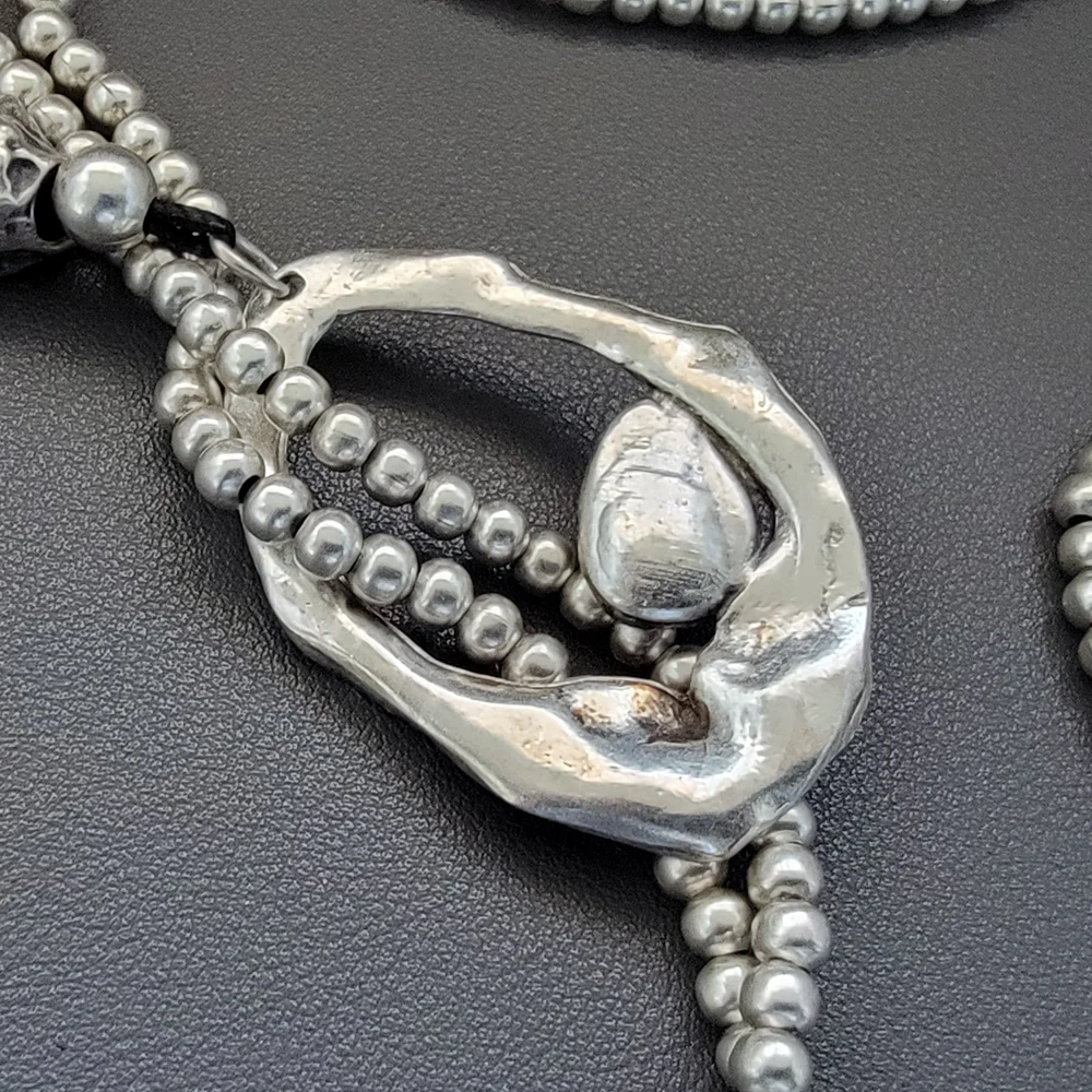 Pewter-Tone Silver-Plated Lariat Necklace with Aqua Crystal - Picture 5 of 8